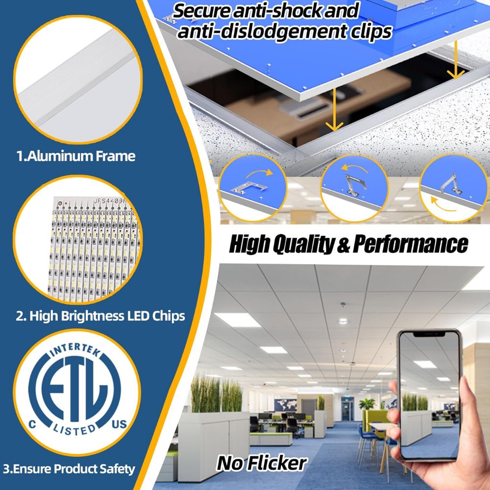 4PC 2x4 LED Flat Panel Light Drop Ceiling 0-10V Dimmable,75W,100-277V,ETL Listed