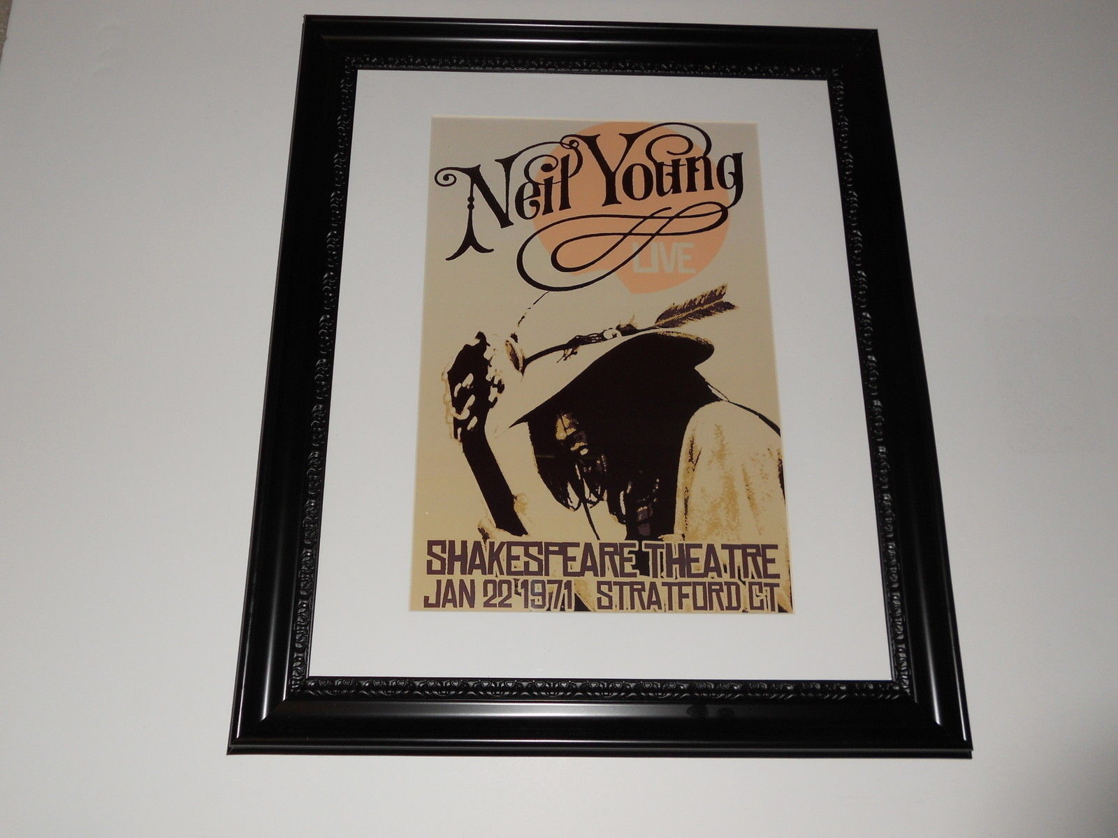 Large Framed Neil Young Harvest 1971 Tour Poster, Stratford CT 24" by 20"