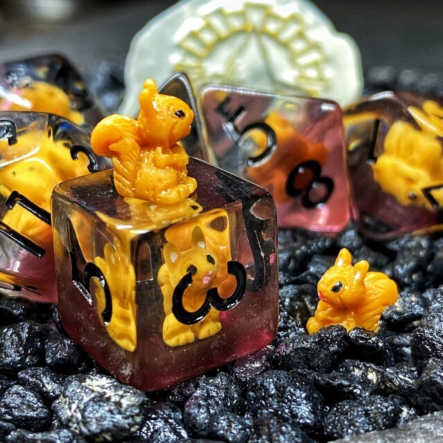 Sage's Baby Squirrel Familiar Resin Polyhedral Dice Set