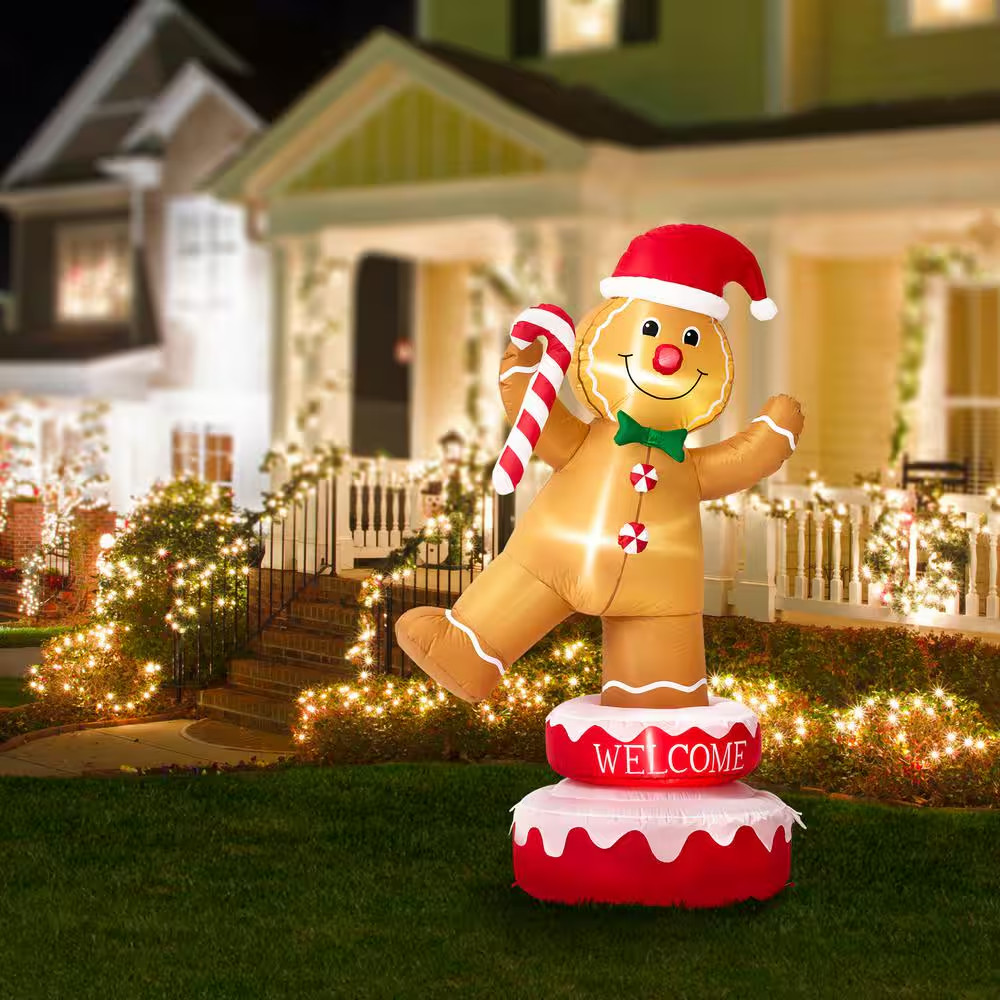 6 Ft. Lighted Inflatable Rotating Gingerbread Man Decor