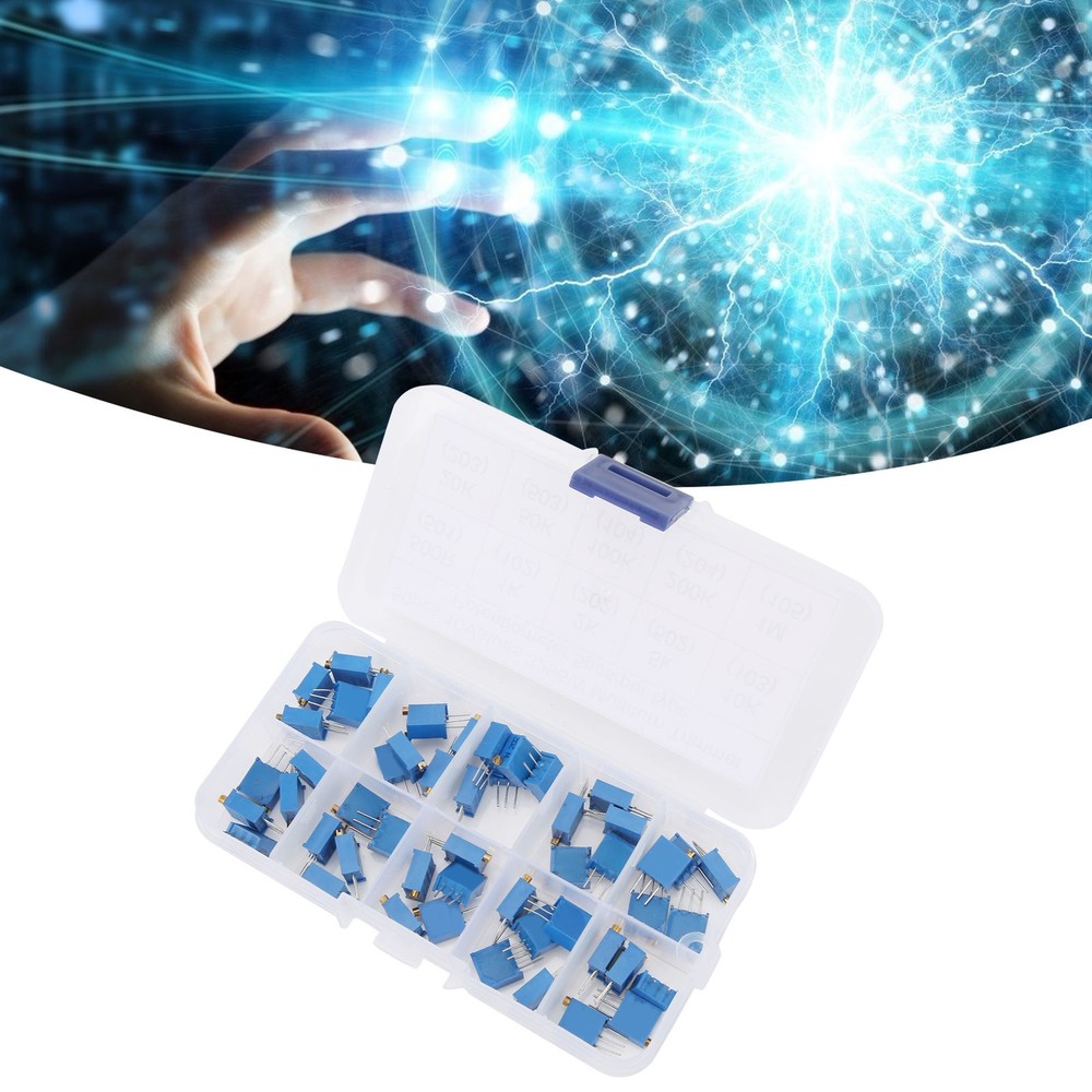 50pcs Variable Resistor 10 Values 3296W Regulating Resistance Trimmer Tool Part