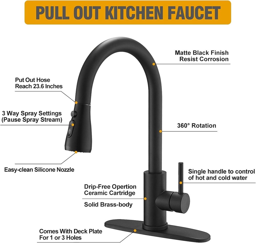 Brass Single Handle Kitchen Faucet with Pull Down Sprayer,Rv High-Arc Kitchen...