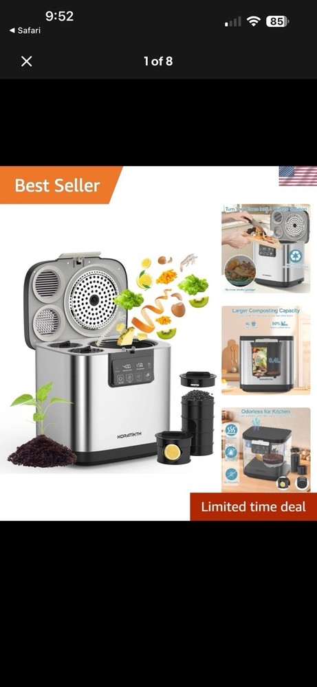 4L Electric Composter for Kitchen: Indoor Smart Quick Composting Machine with...