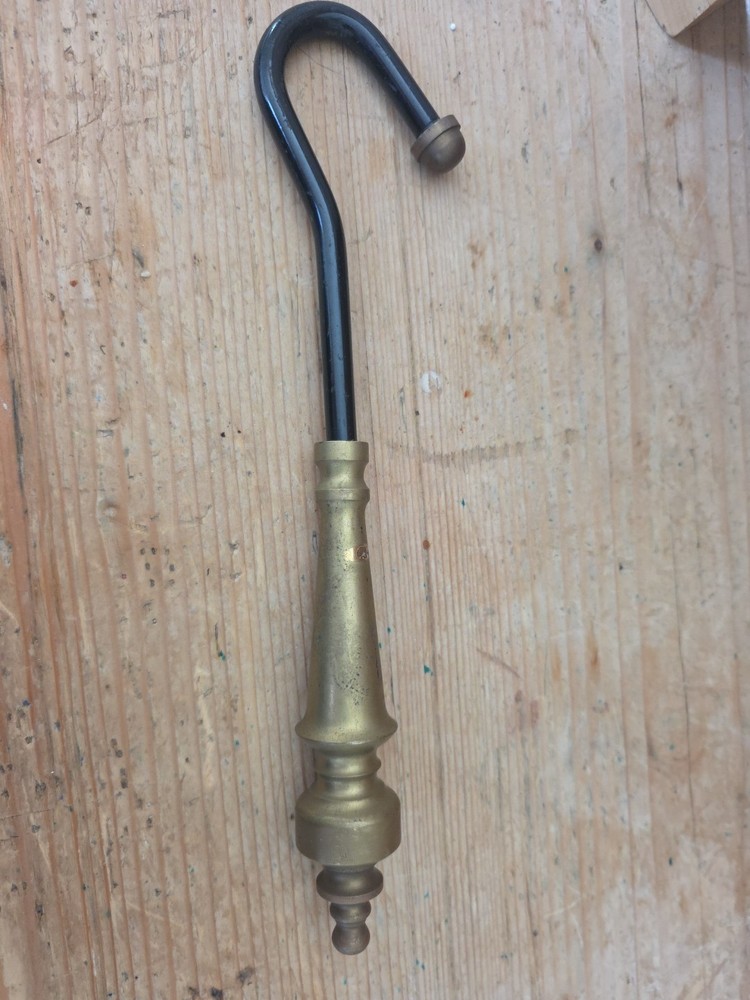 Brass and iron fireplace damper hook, 10.5"L