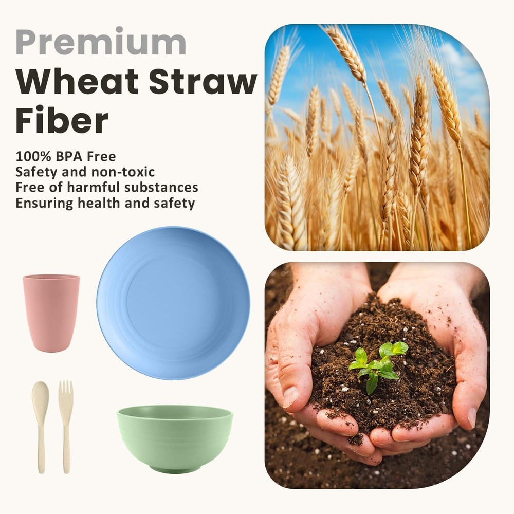 Wheat Straw Dinnerware Sets, 20 PCS Dishes 20 PCS, Multicolor-Light