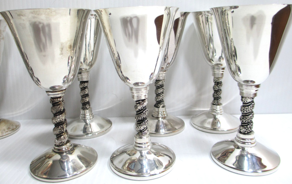 Vintage Silver-Plated Cordial Stemware Spain Set of 12Twisted Grapevine Stem