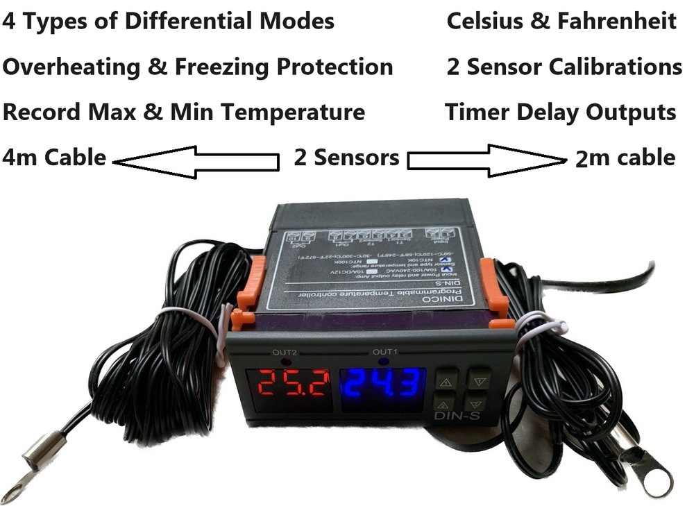 12V Differential Temperature Controller Water Heater Solar Panel Pump 2 Sensor