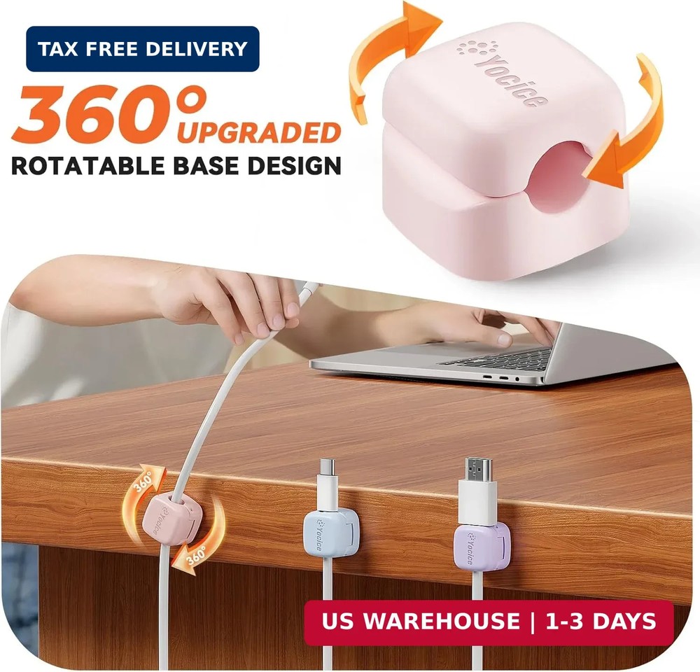 12Pack Rotatable Cord Organizer,Spring Cable Clips Desk Cable Management Cord Ho