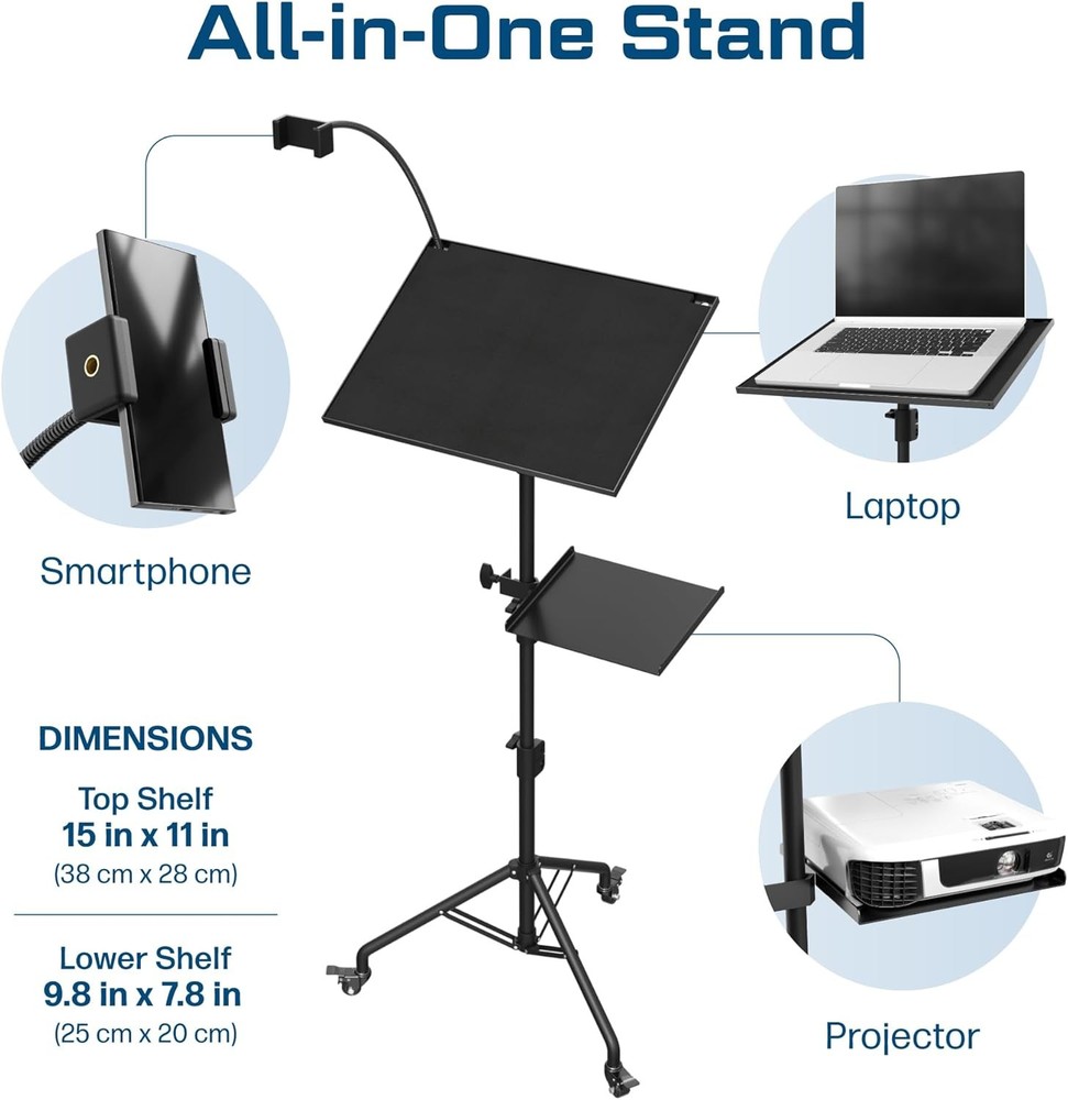 Projector Stand Tripod Laptop with Wheels & Adjustable Height Black
