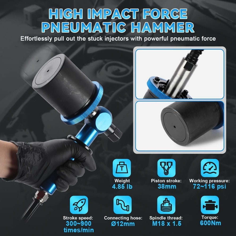 27PCS Pneumatic Injector Puller Diesel Engine Air Vibration Injector Extractor