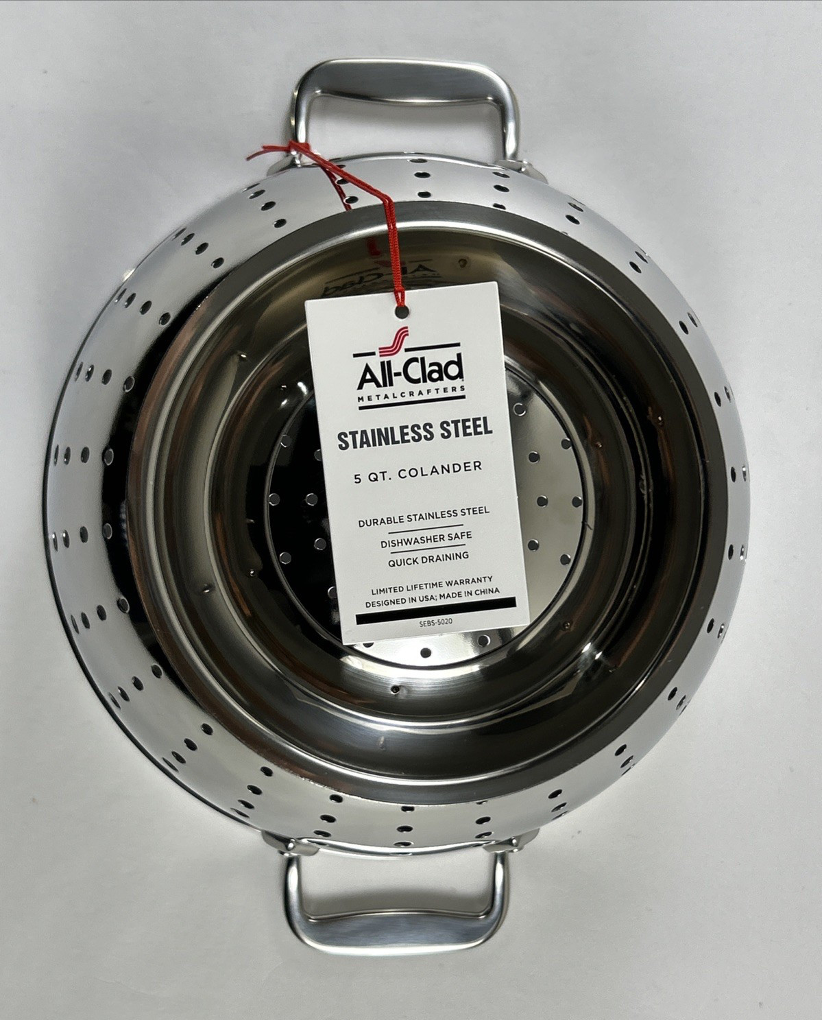 NEW ALL-CLAD 5 Quart Colander 18/10 Stainless Steel Size L Quick Draining $89.95