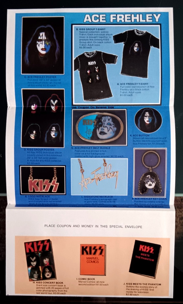 Vintage Ace Frehley KISS Merchandise Brochure Mailer 1978 Aucoin Catalog N/Mint