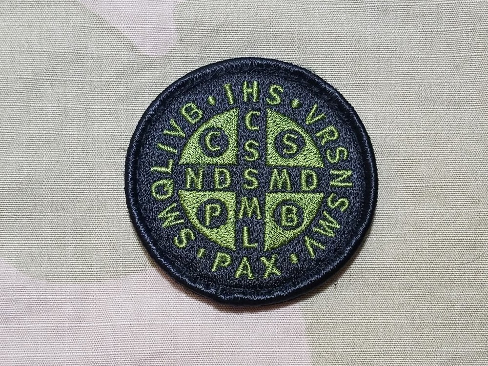 Saint Benedict Cross Patch Woodland OD Green Catholic St. Hook Loop Back