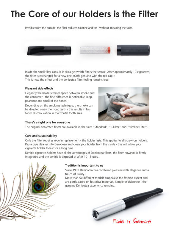 Denicotea Original -78mm Black Cigarette Holder with 10 Free Filters 20240S