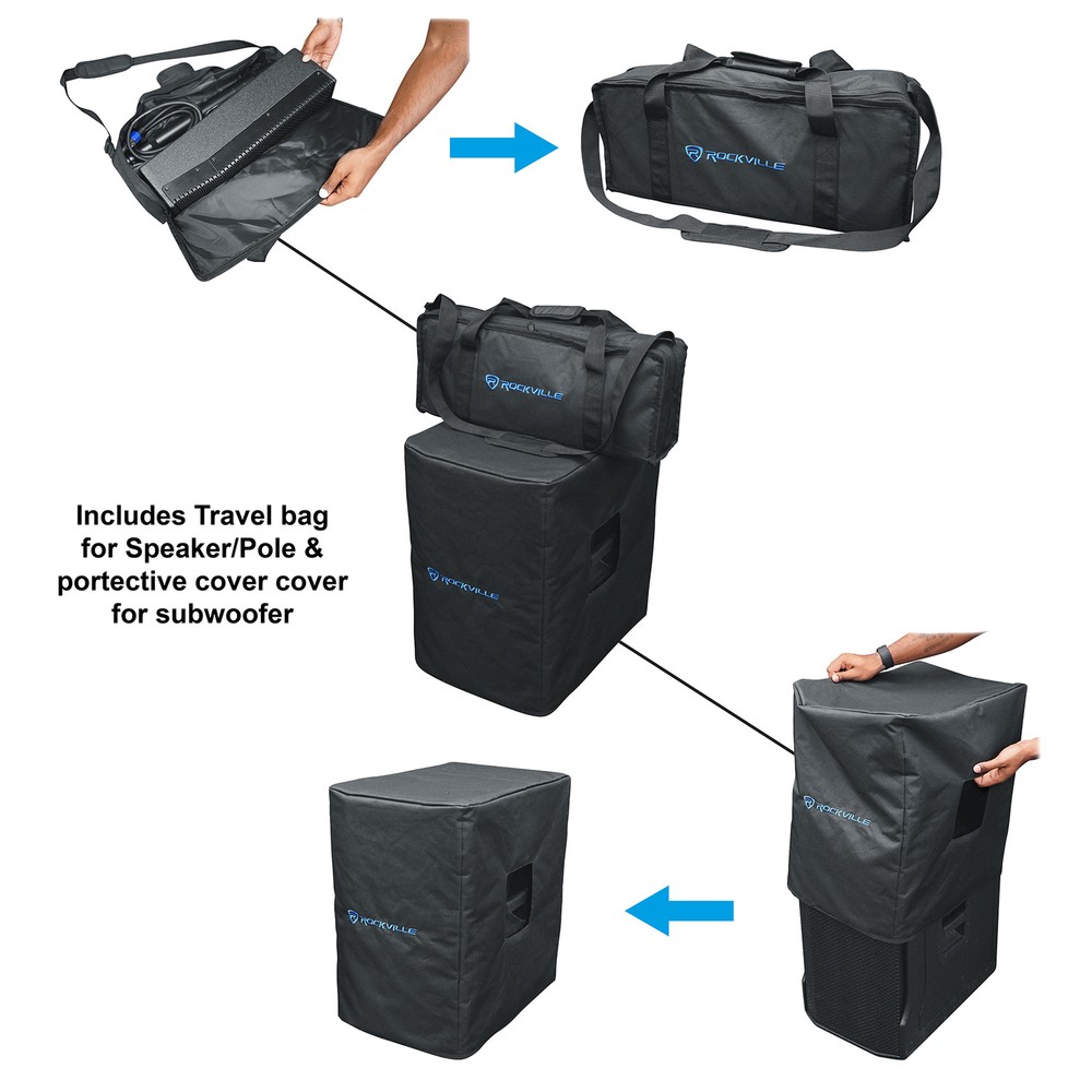 Rockville TITAN COLUMN 12 Pro/DJ Powered Array Speaker 12" Subwoofer System+Bag