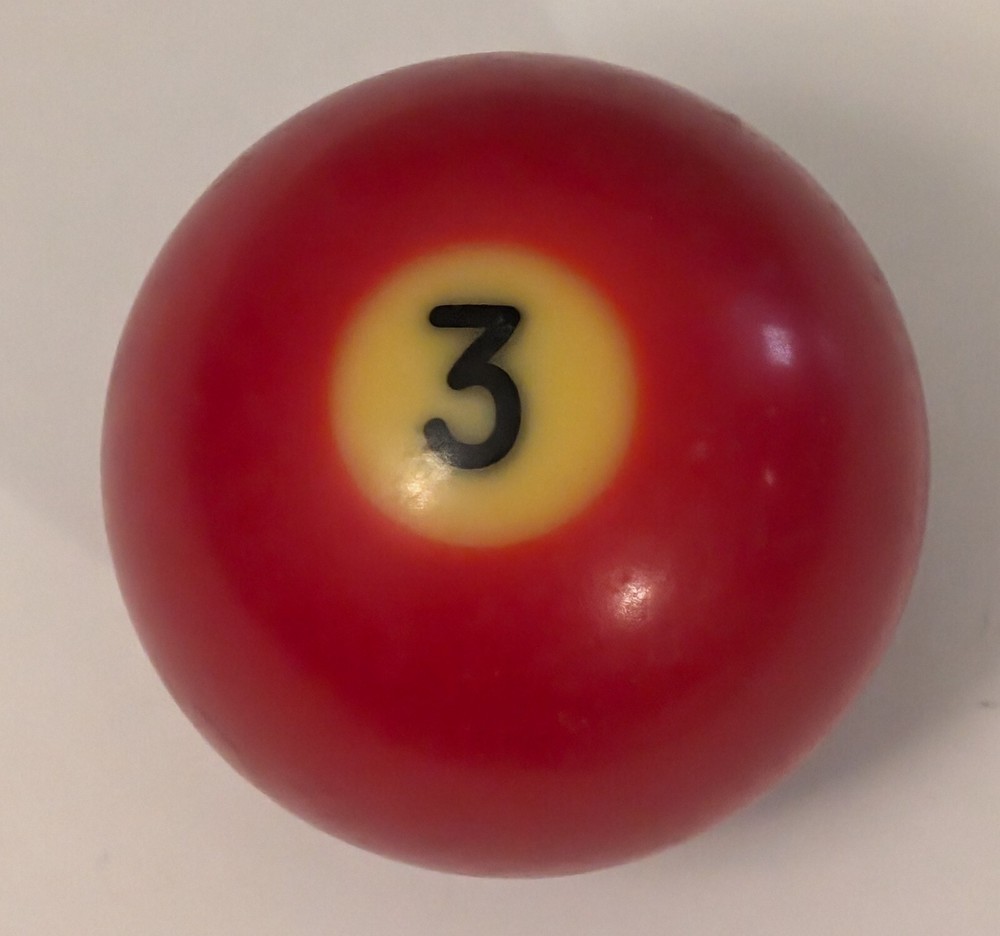 Vintage Solid Red Pool Ball #3 - Black Number - Unbranded Billiard Replacement