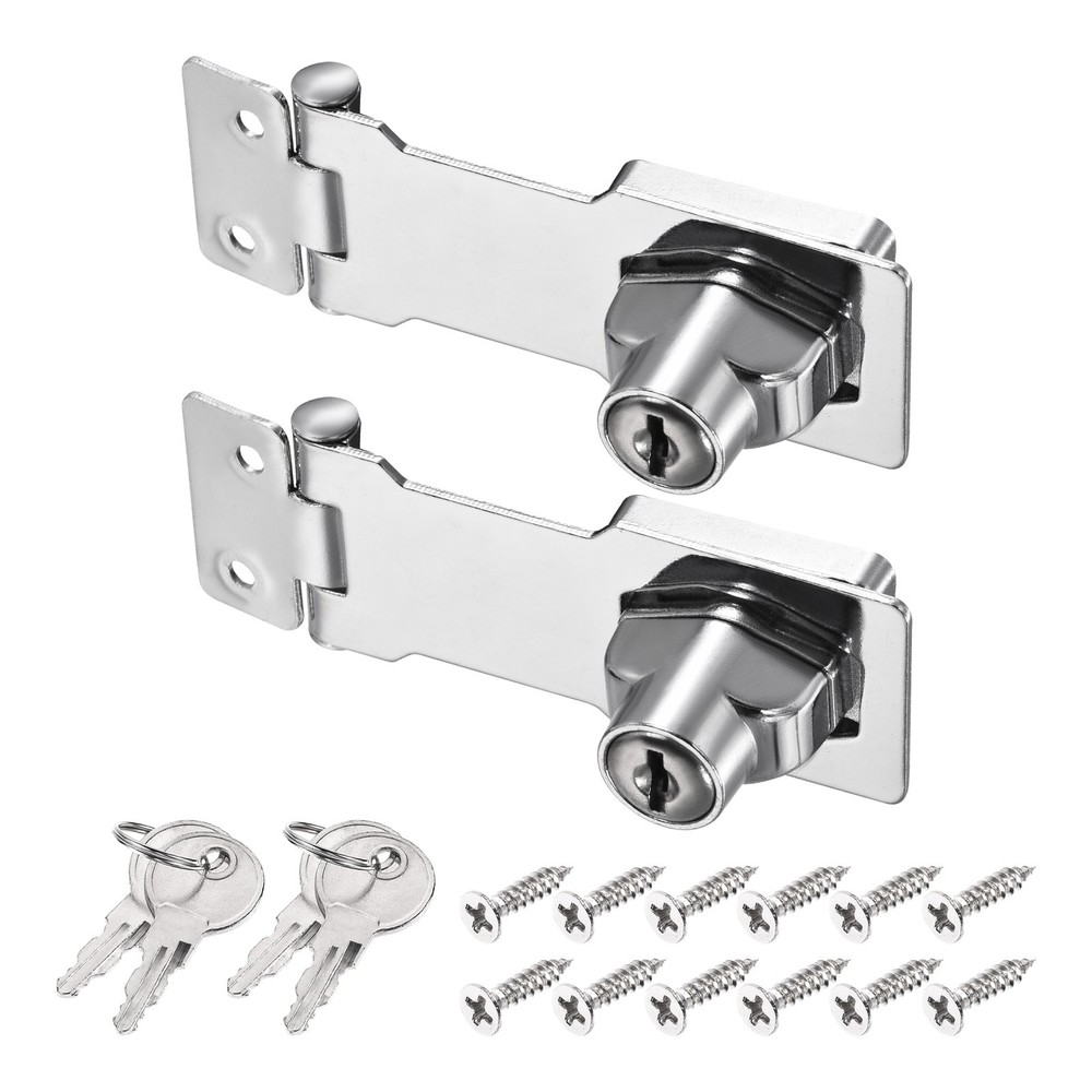 2Pcs 3Inch Keyed Hasp Locks Twist Knob Locking Keyed Alike, Silver