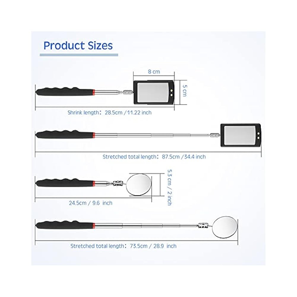 2-Piece Lighted Telescoping Inspection Mirror, LED, Flexible, with Tools
