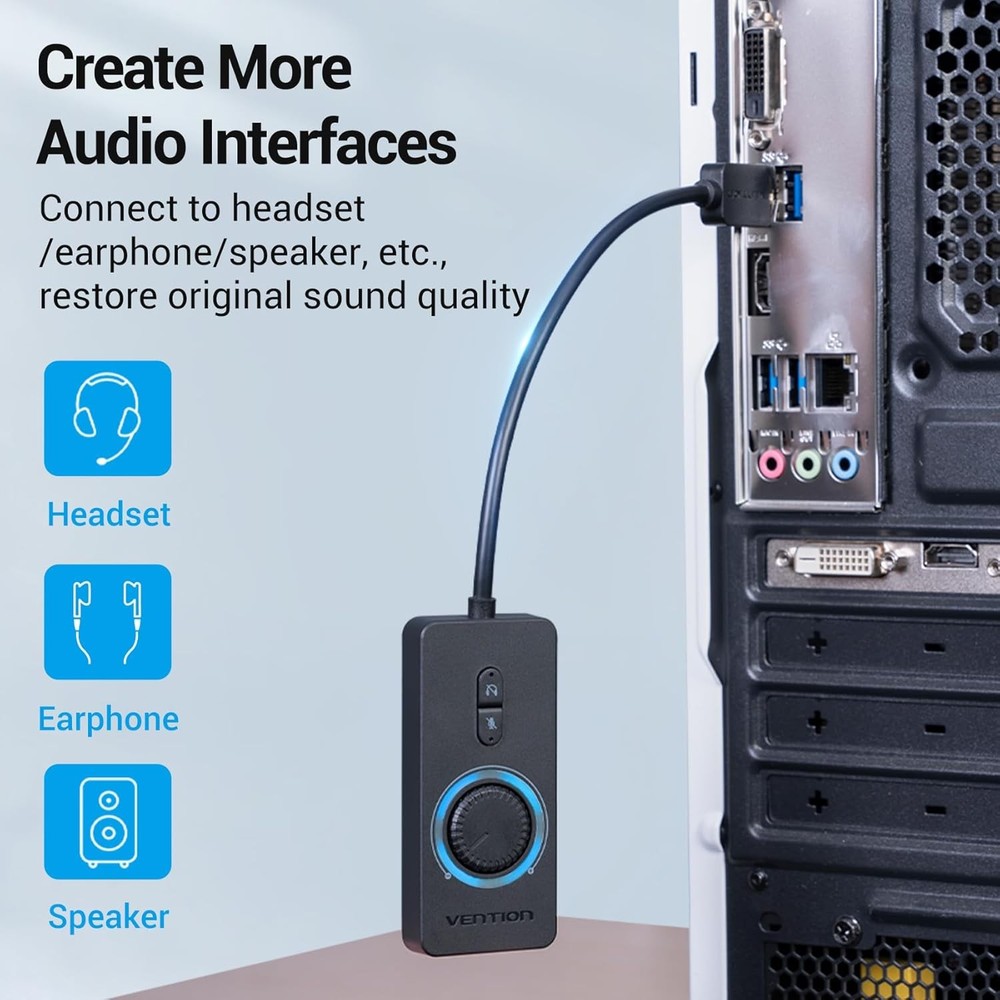 VENTION USB Sound Card, External Stereo Card with Volume Three Jack