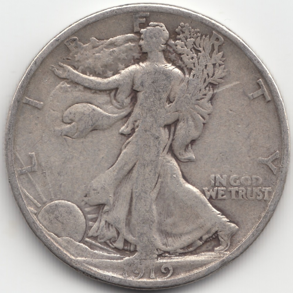 1919 S Walking Liberty Half Dollar, VG+