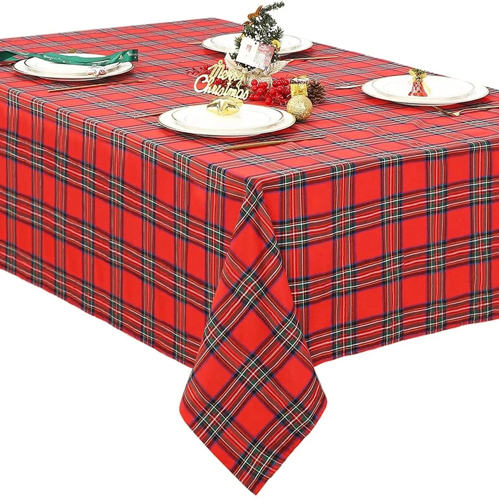 Christmas Plaid Tablecloth Rectangular Red Checkered Xmas Table Cover Decor