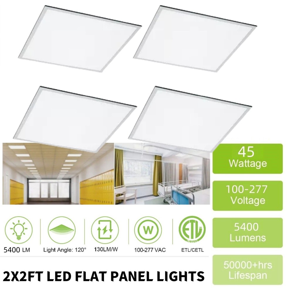 4 Pack 45W 2x2 Ft LED Flat Panel Light, Ultra Slim Recessed Drop Ceiling Lights