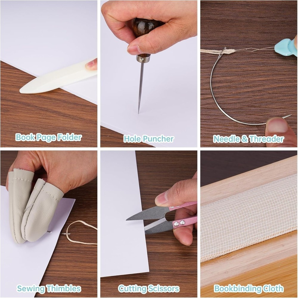 Compact Bamboo Bookbinding Tools - 35-Piece Kit for Safe Document Organization
