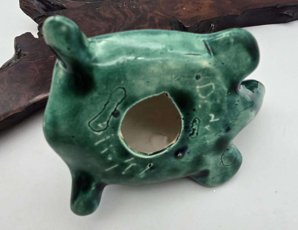 Vintage Handmade Glazed Ceramic Green Turtle Figurine