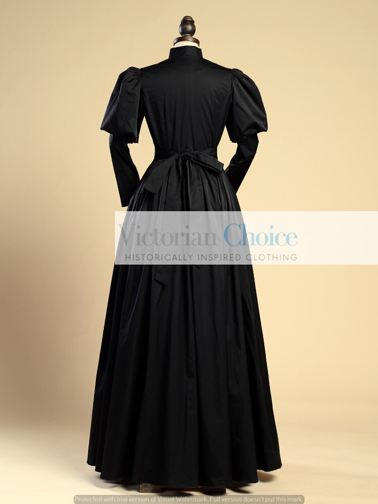 Victorian Gothic Horror Maid Mourning Dress Wicked Witch Halloween Costume 006