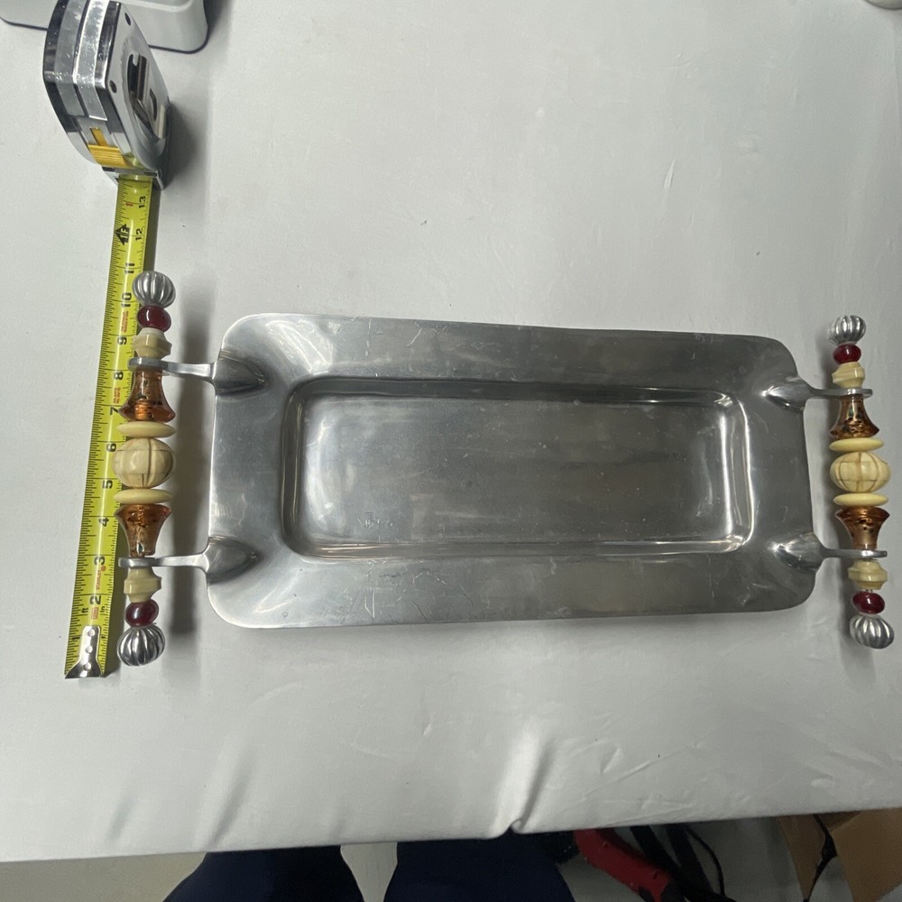 Silver Serving Tray With Stone Handles