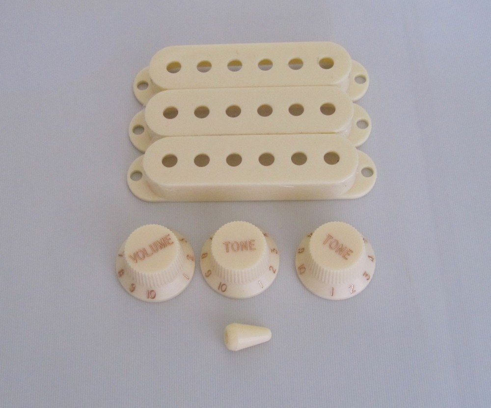 KAISH ST Guitar Single Coil Pickup Covers Knobs and Switch Tip Aged White