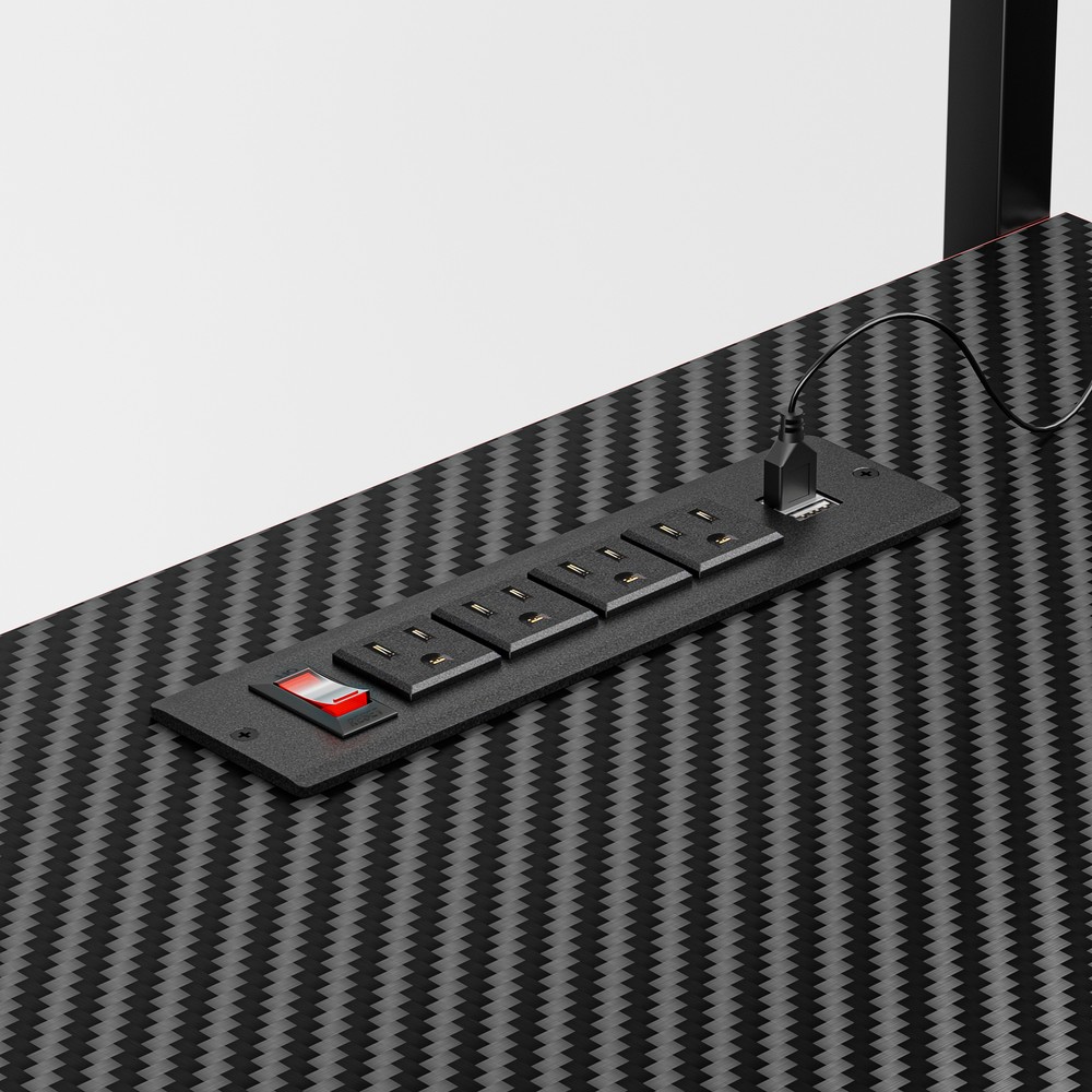 44" Computer Desk Rectangular Gaming Desk with LED Lights & Power Outlets Black