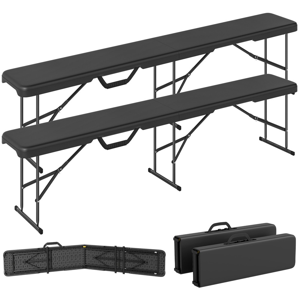 2 Pack 6 ft. Plastic Folding Benches, Black