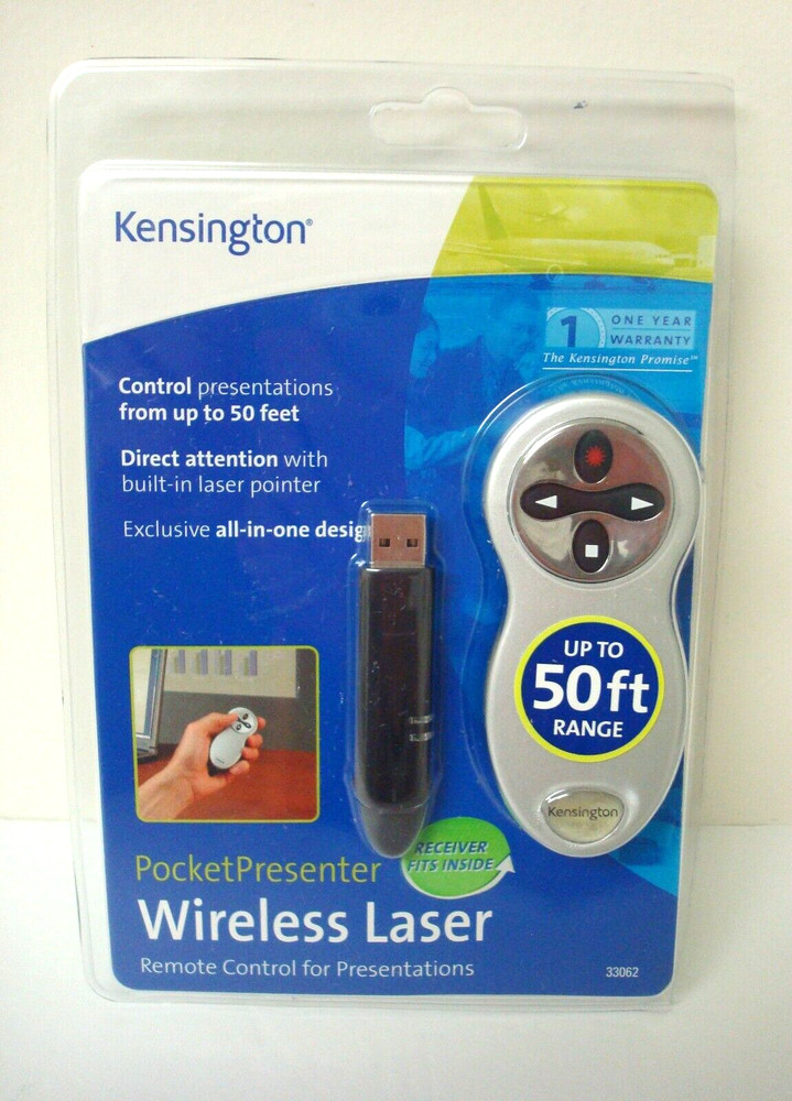 Kensington Pocket Presenter W/Laser Pointer & Remote 50ft. Range School 33062A