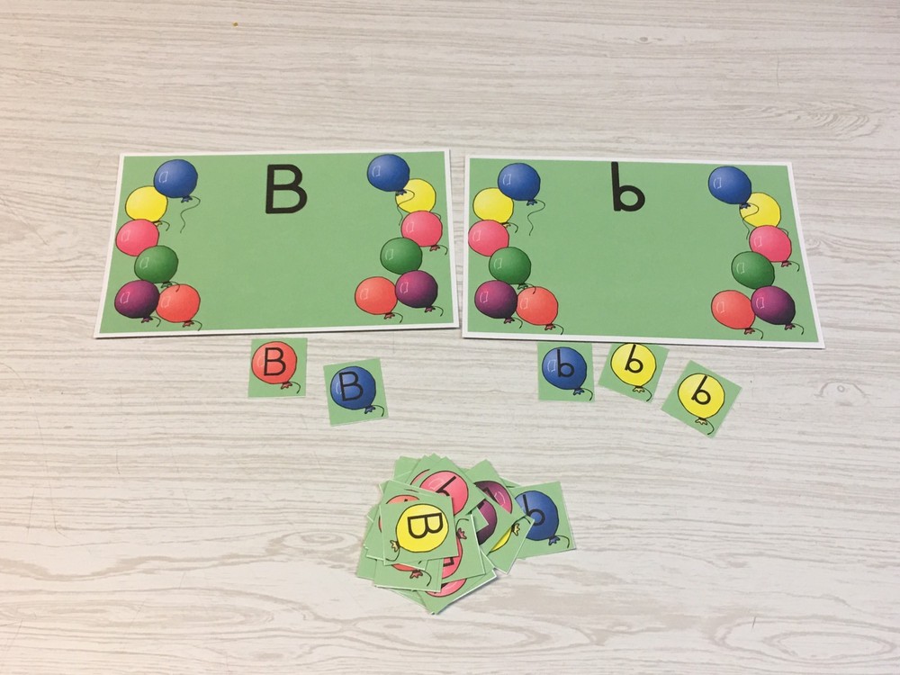 Balloon B Sort - Uppercase Lowercase -Laminated Activity Set - Teaching Supplies