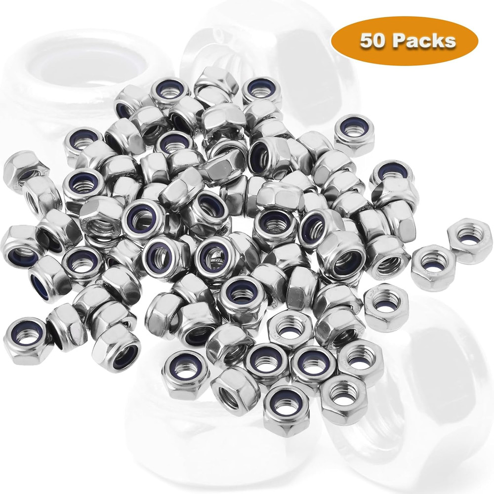 50pcs M6 Locknuts Metric Nylon Inserted Hex Lock Nuts Self-Lock Nylon Insert ...