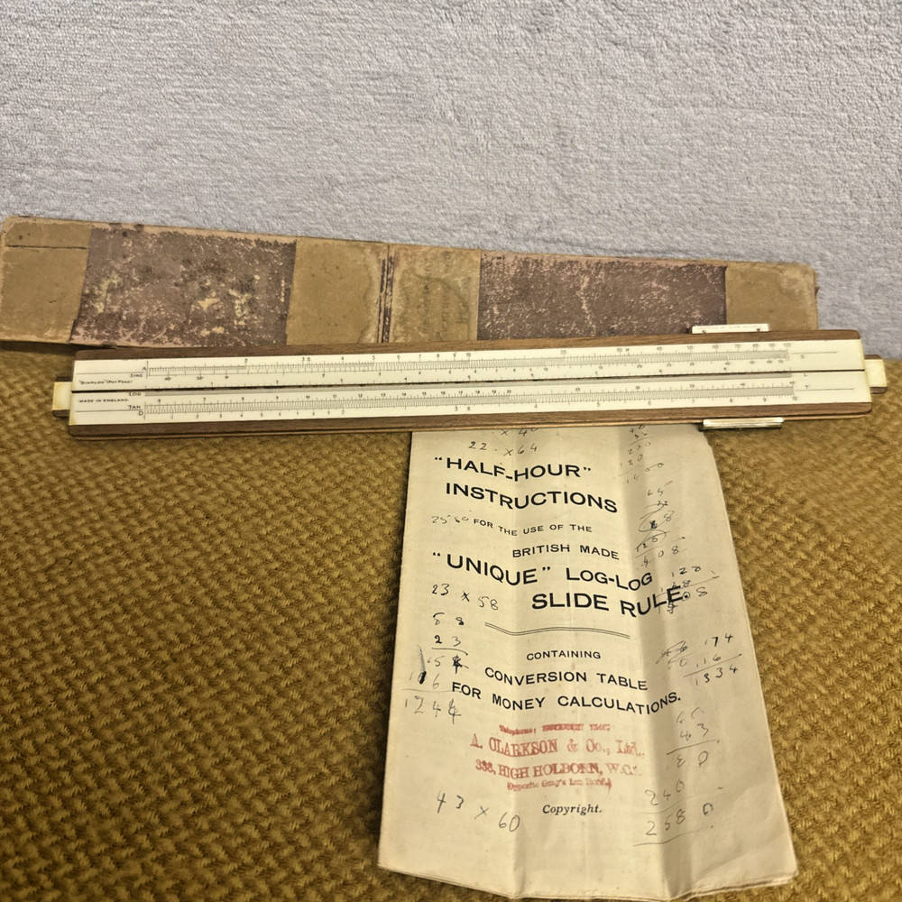 Vintage Unique Log-Log Slide Rule Brighton Boxed British Engineering Calculator