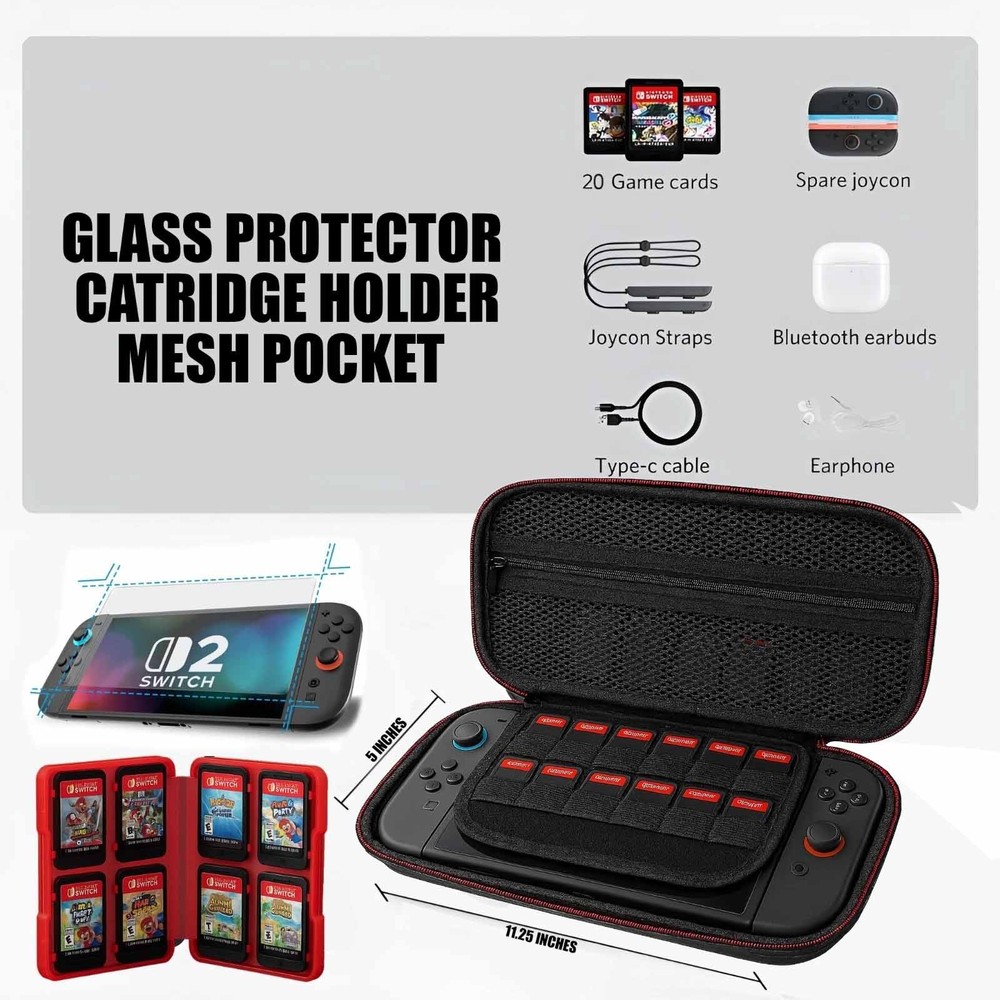 For Nintendo Switch 2 Carry Case Screen Protector Travel Case Hard EVA Shell