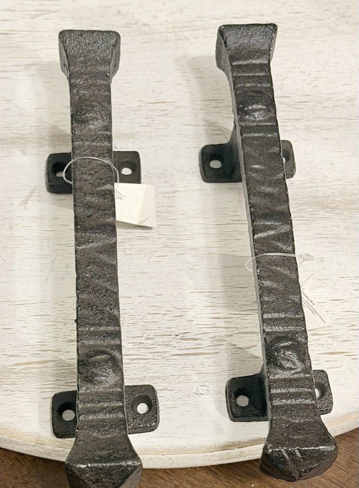 2 Large Solid Heavy Cast Iron Rustic Barn Handle Gate Pull Shed Door Handles 9”