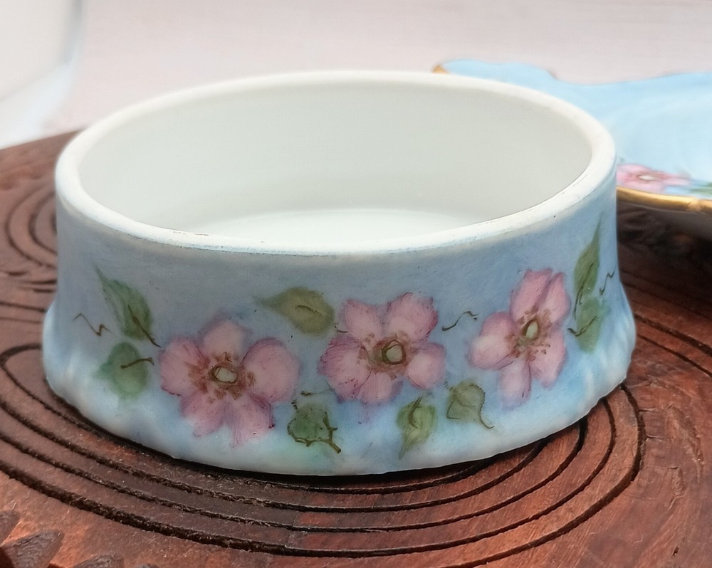 Vintage Blue And Pink Rose Tea Strainer/Diffuser. 2 Piece, Ceramic