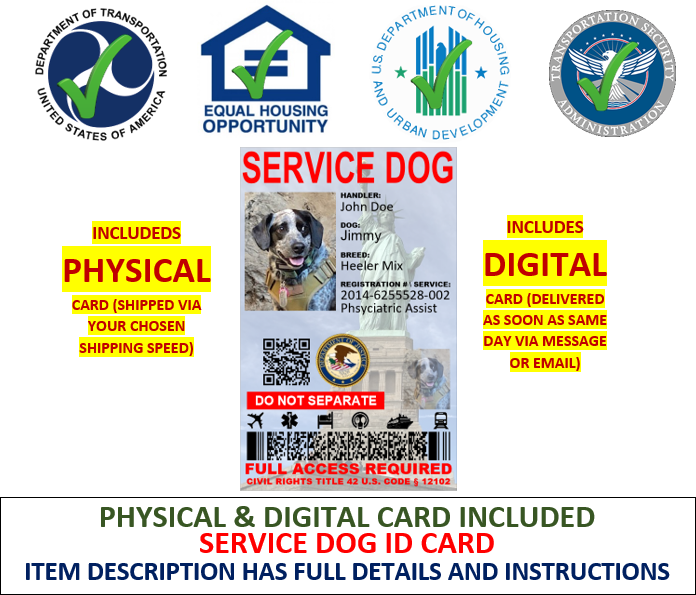 SERVICE DOG ID ADA CUSTOMIZABLE 1 SIDE ONLY PHYSICAL & DIGITAL CARD