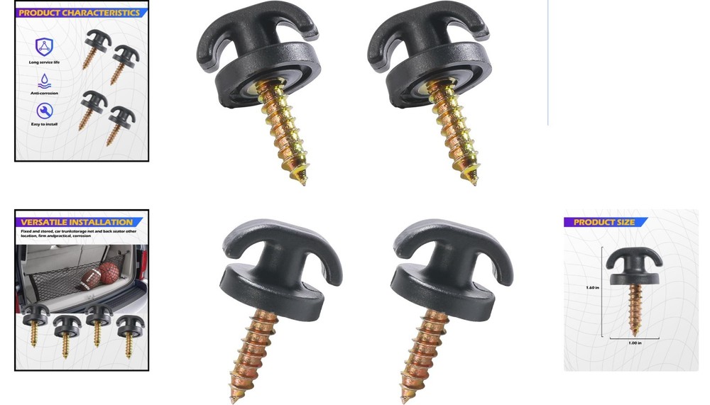 4 Universal Cargo Net Hooks - Durable Black Fasteners for Optimal Organization