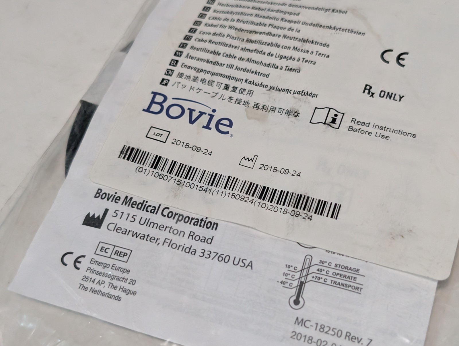 Bovie Medical Corporation A1252C Reusable Grounding Cable for Return Electrode