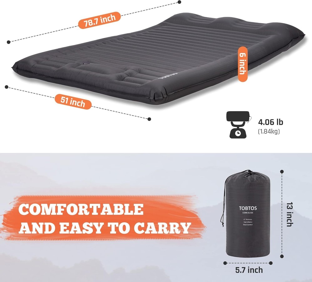 Double Sleeping Pad for Camping Extra Thick 6" Camping Mattress 2 Per...