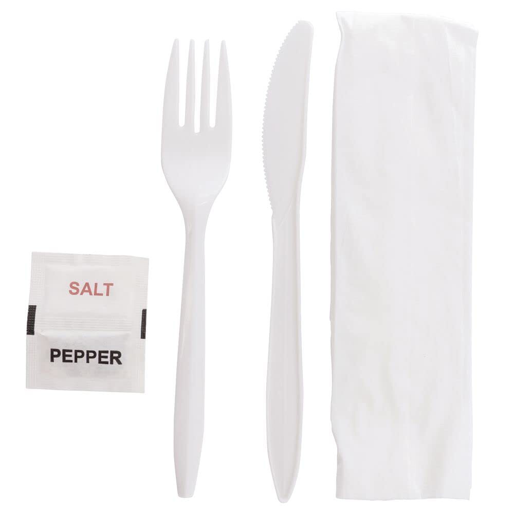 HUBERT® Pre-wrapped White Plastic Disposable Flatware Set