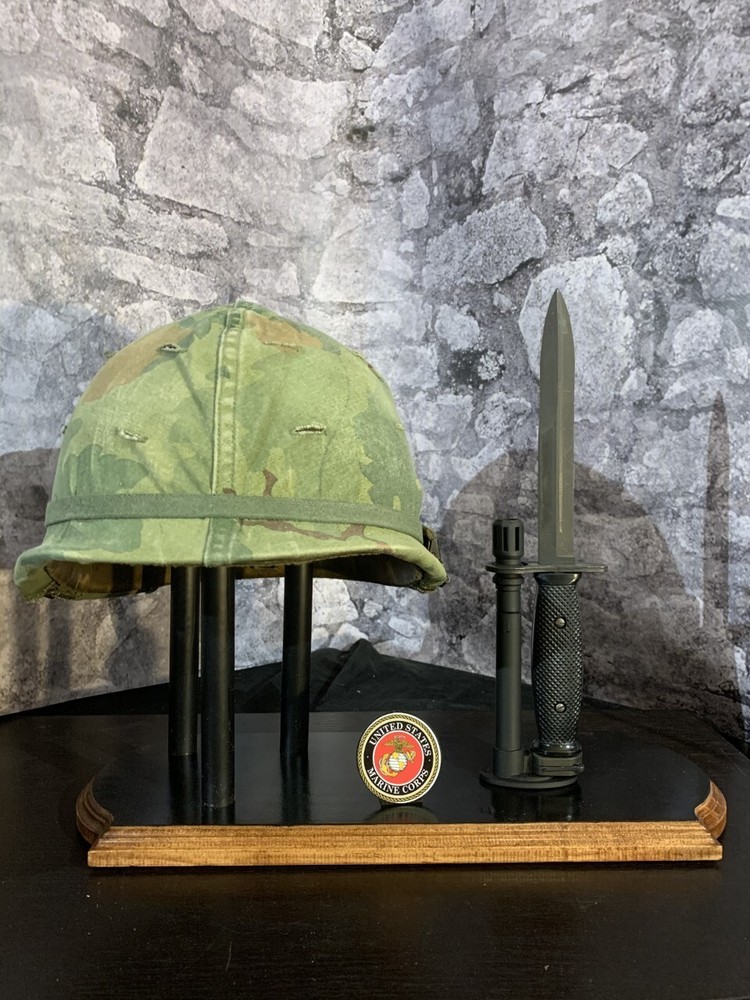 Combination Helmet/Bayonet Display Stand. Customized with Scabbards/Nameplates