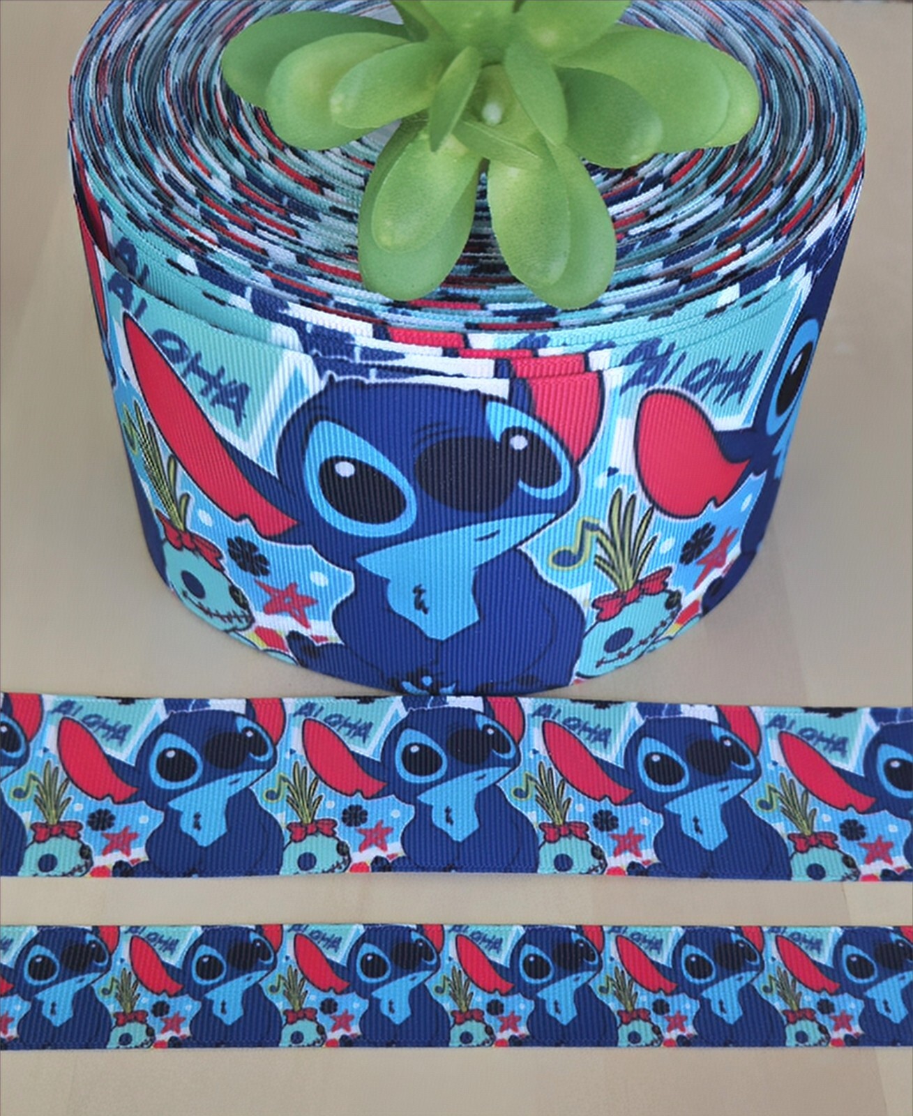 7/8, 1.5 & 3" (1 YD) Lilo and Stitch Grosgrain Ribbon Stitch Character Disney