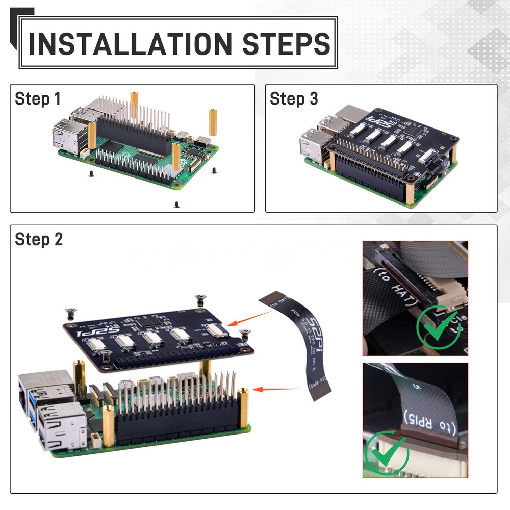 B14 Quad FPC PCIe HAT for Raspberry Pi 5 Daisy-Chaining Capability