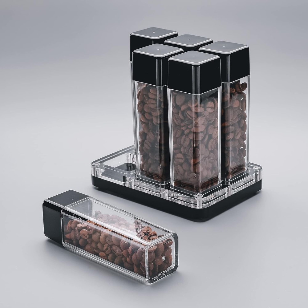 6 Tubes Coffee Bean Cellars with Stand & Hopper - Single Dose Coffee Bean Vaults