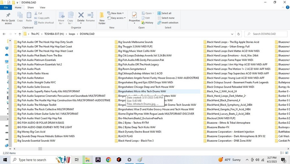 4TB hard drive full of loops, samples, refills, Rex, Native instrument programs